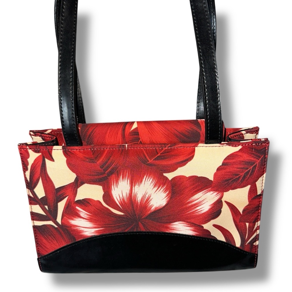 Vintage Kate Spade Red and Black Floral Shoulder Bag Rare Hibiscus - Picture 2 of 8